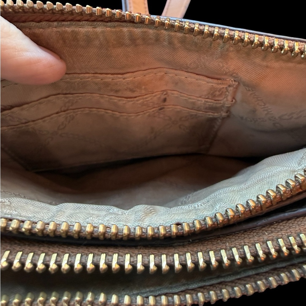 Michael Kors Wristlet Wallet Brown MK Logo PVC Leather Trim Strap Zip Clutch - Picture 13 of 14